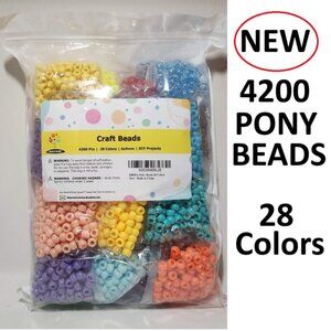 NEW 4200 Pony Beads 28 Colors Plastic Beads for Craft Bracelets Hair Beads Art
